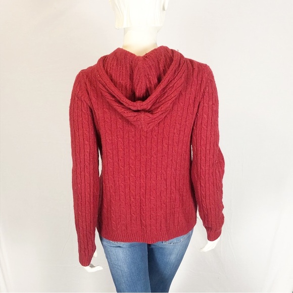 ❤️ Vintage L.L. Bean Red Lambswool Zip Hoodie | 90s Cable Knit | Size Small - Picture 6 of 9